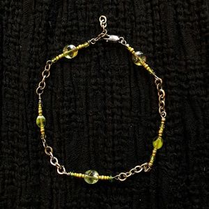 Ankle Bracelet with Green Gemstones -11" Long